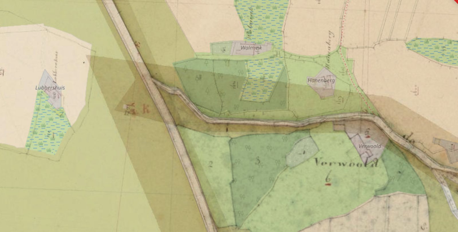 Kadastrale minuutkaart 1832 met erve Walmink