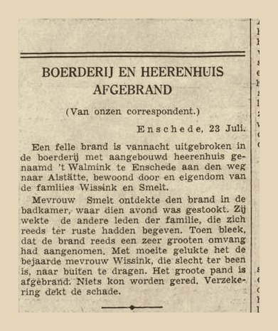 Krantenknipsel 'Boerderij en heerenhuis afgebrand', Algemeen Handelsblad, 23 juli 1937